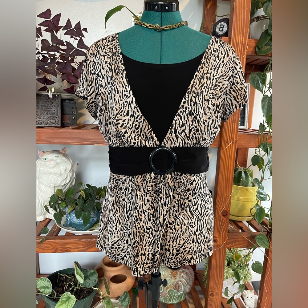Animal Print Top with Black Belt